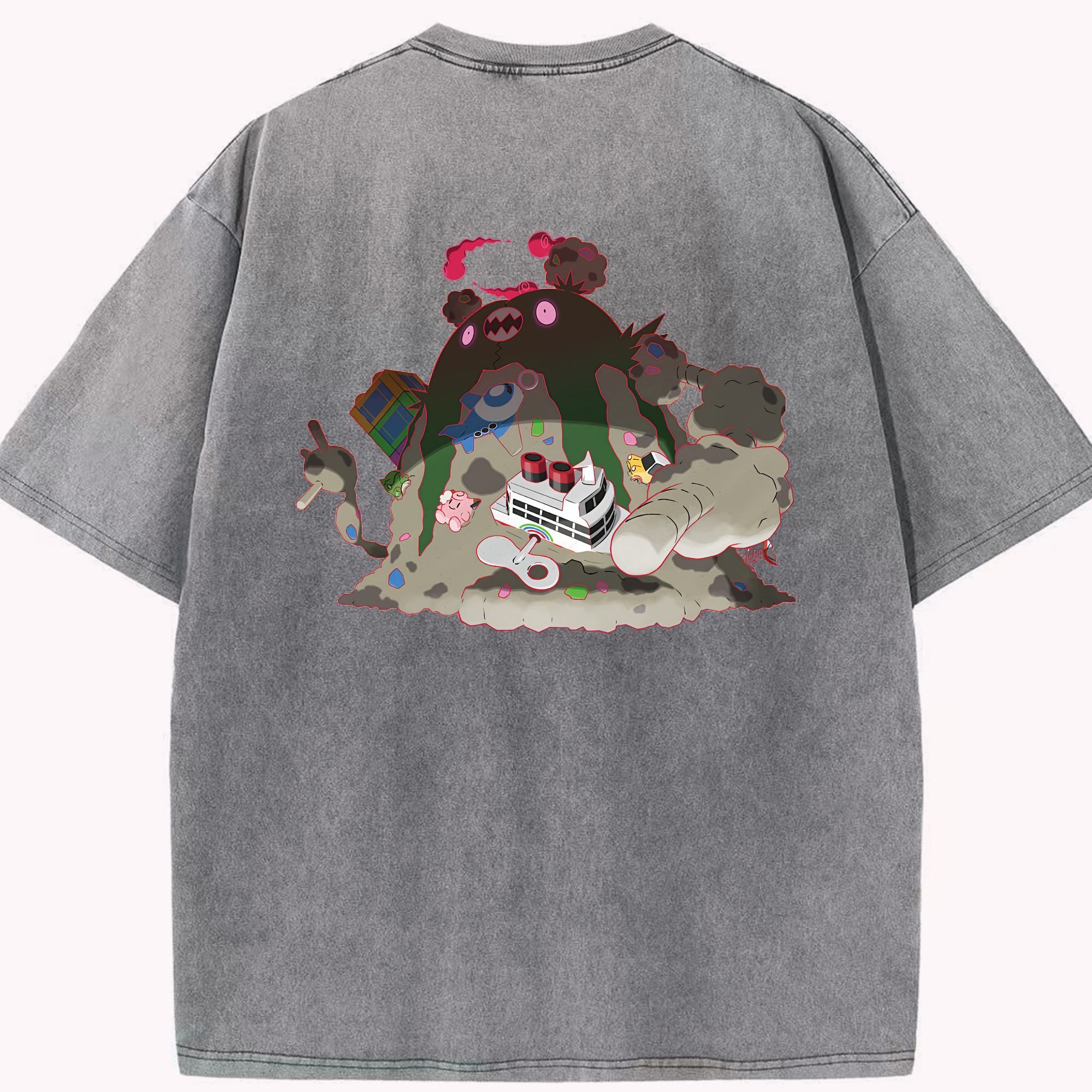 （画像用） ポケットモンスター Pokémon 綿100% ヴィンテージ風 半袖Tシャツ（背面プリント）